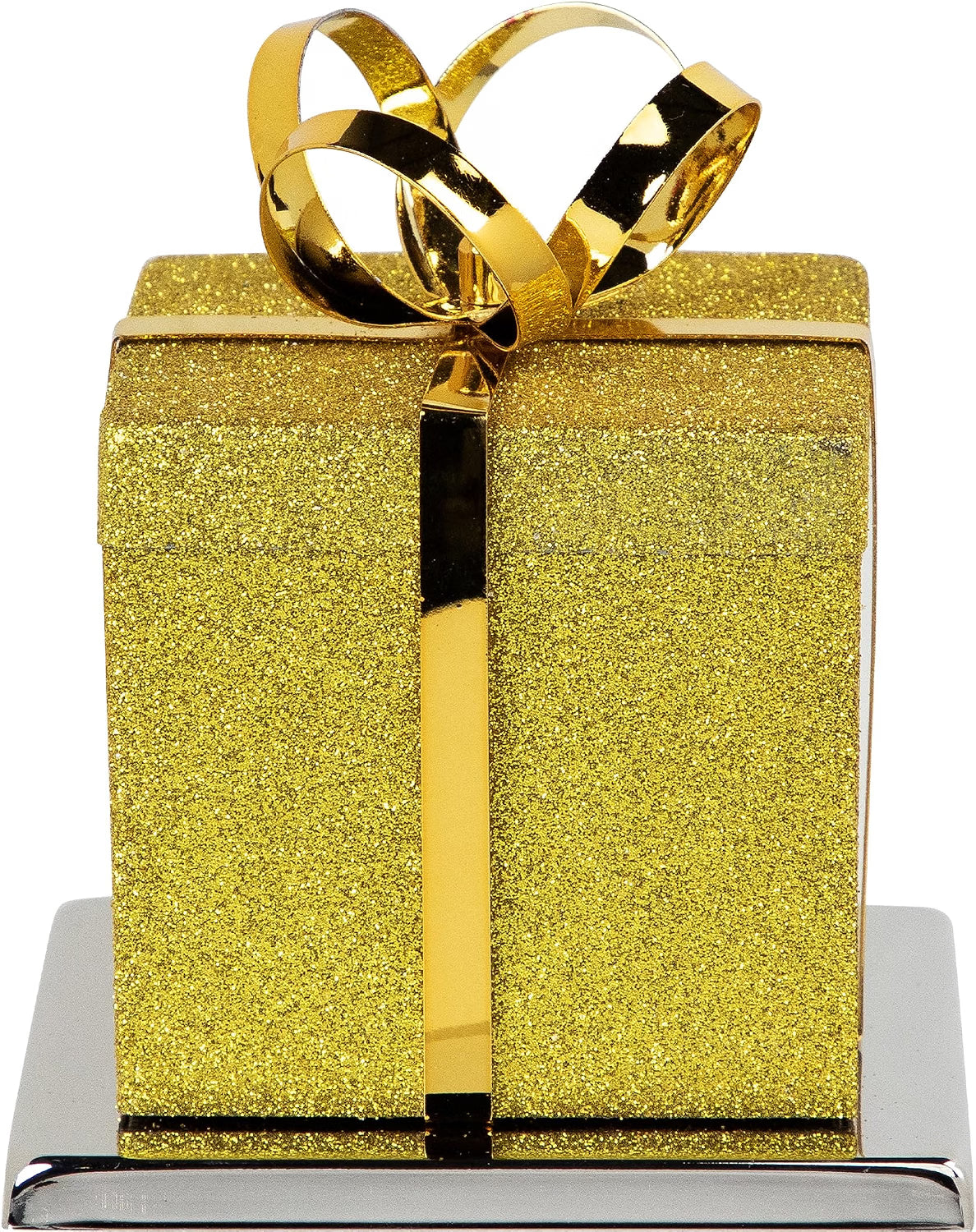 5.5" Glitter Gold and Silver Gift Box Metal Christmas Stocking Holder