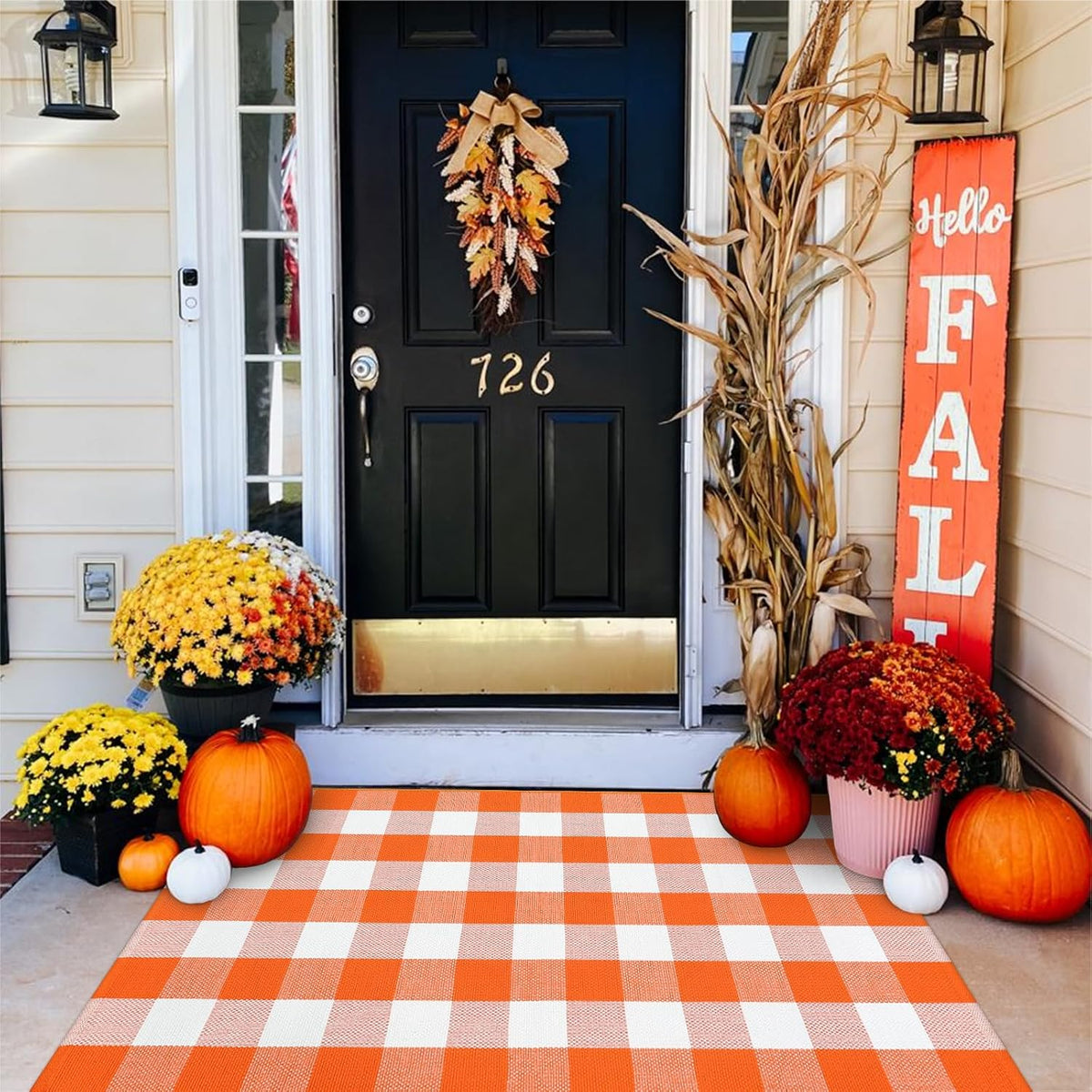 Fall Decor Front Door Mat Buffalo Plaid Outdoor Front Porch Rug