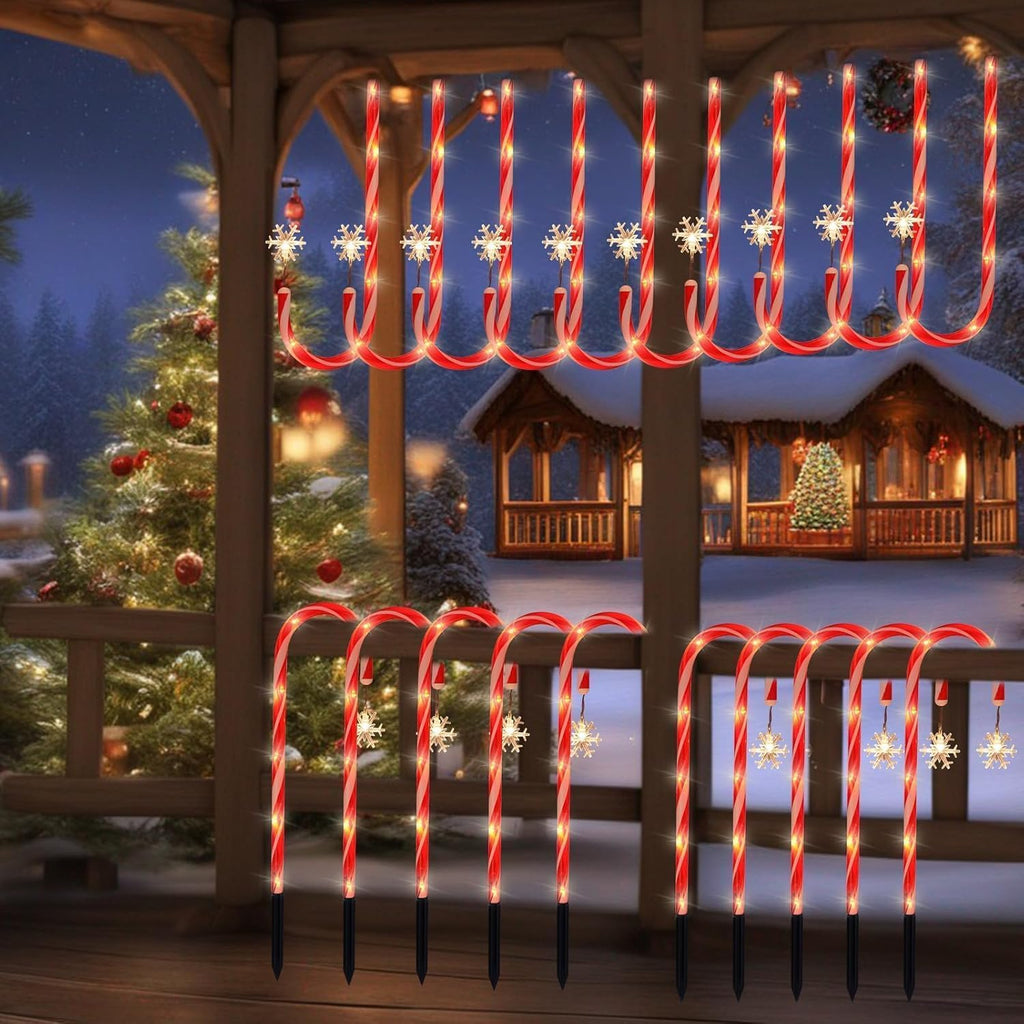 10 Pack Solar Candy Cane Pathway Lights, Warm White Christmas Decor