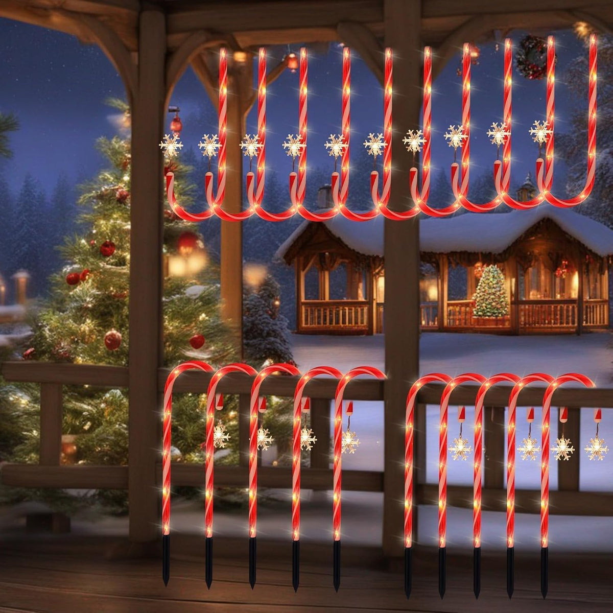10 Pack Solar Candy Cane Pathway Lights, Warm White Christmas Decor