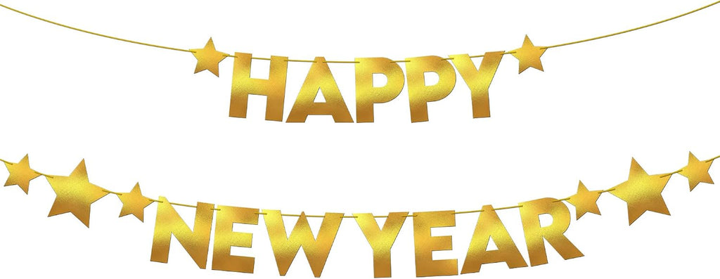 Gold Happy New Year Banner, 10 Feet, Pre-Strung