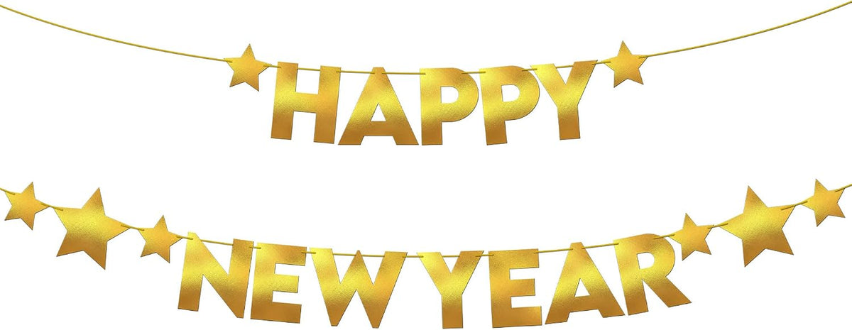 Gold Happy New Year Banner, 10 Feet, Pre-Strung