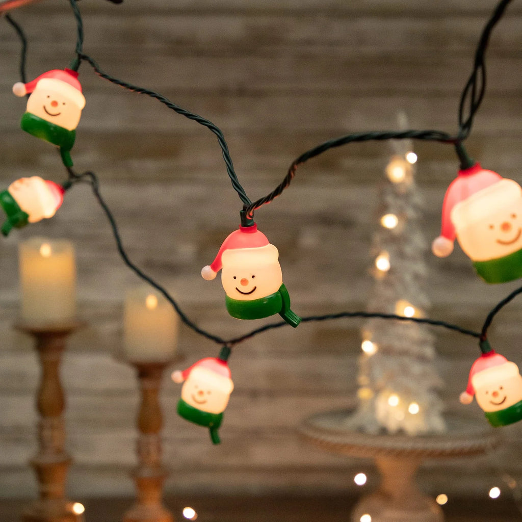 Snowman Heads with Scarves Christmas Light Set - Clear - 7.5' Green Wire - 10Ct