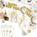 Gold & White Happy New Year Tablecloths, 54 x 108 Inch, Set of 3