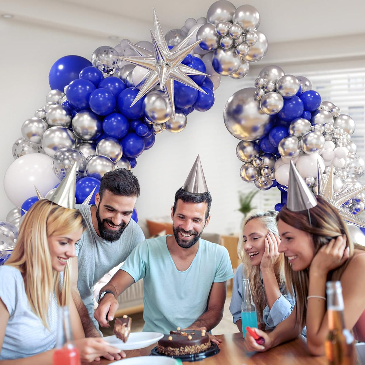 131Pcs Royal Blue and Silver Balloon Arch Garland Kit