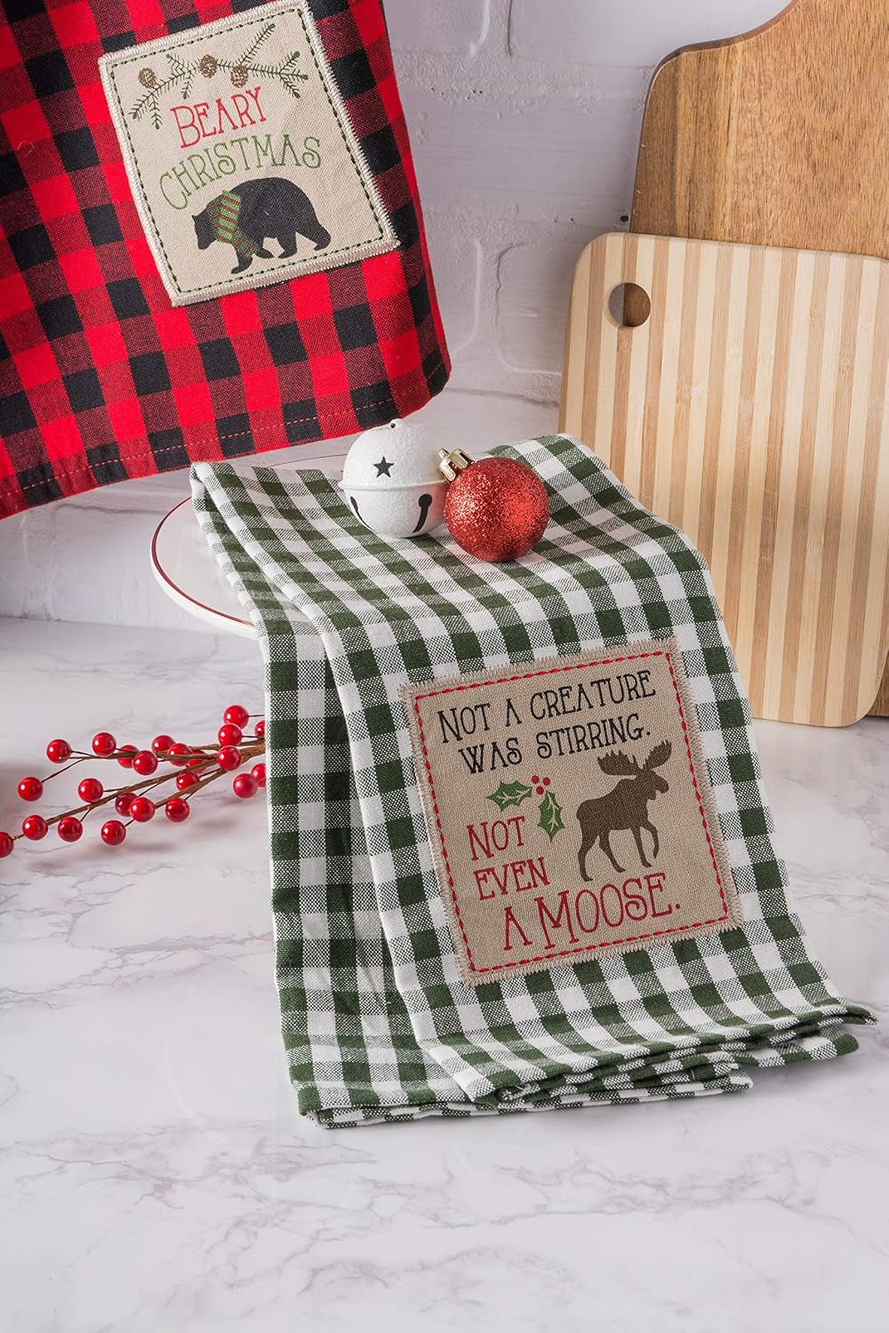 Holiday Kitchen Towels Embroidered Dish Towel Set, 18X28, Cabin Christmas, 3 Piece