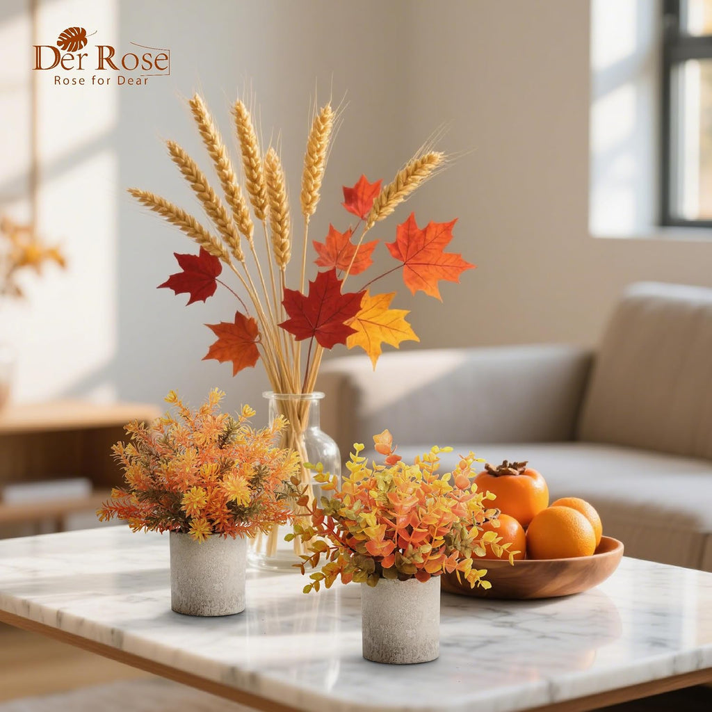 3 Pack Fake Plants Warm Orange Faux Plants for Fall Table Decor