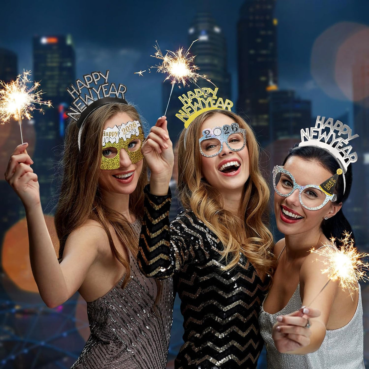 36 Pieces New Years Eve Party Crowns Glasses Blowers 2027