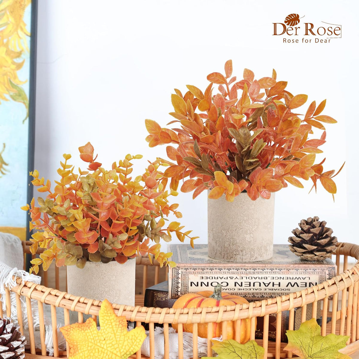 3 Pack Fake Plants Warm Orange Faux Plants for Fall Table Decor