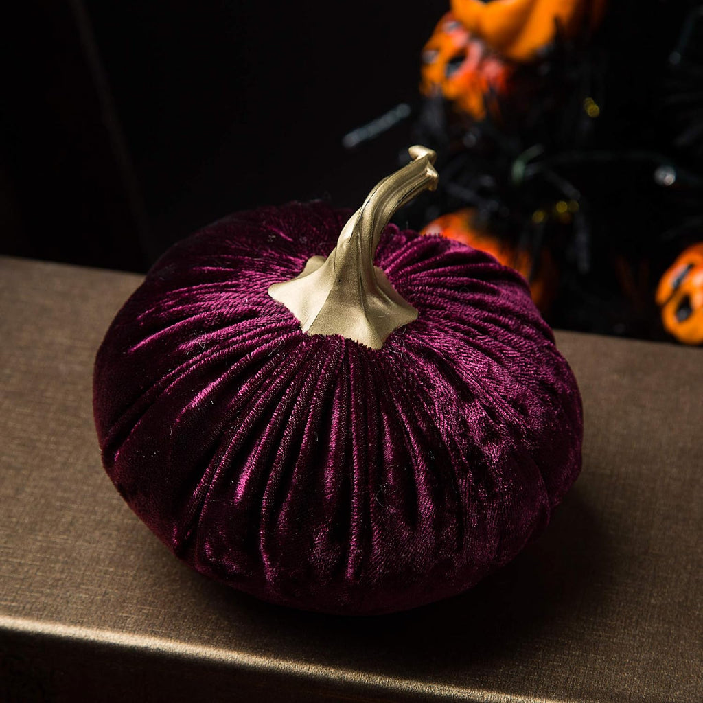 6PCS Handmade Velvet Pumpkins for Halloween Thanksgiving Decoration