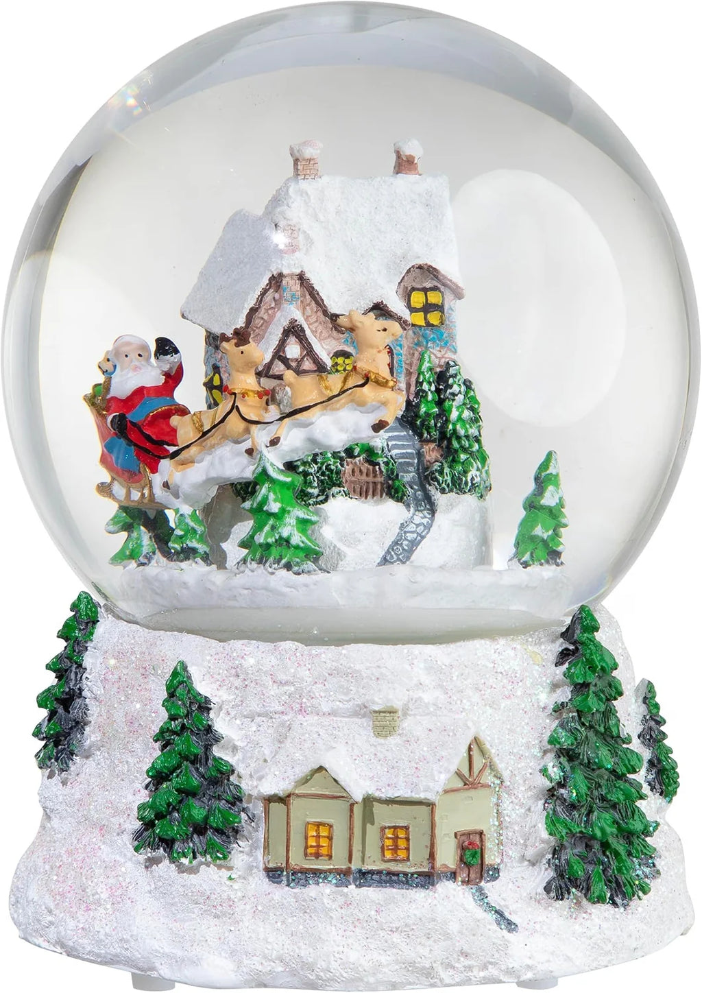 Musical and Animated Santa and Reindeer Rotating Christmas Water Globe, 6.75", White