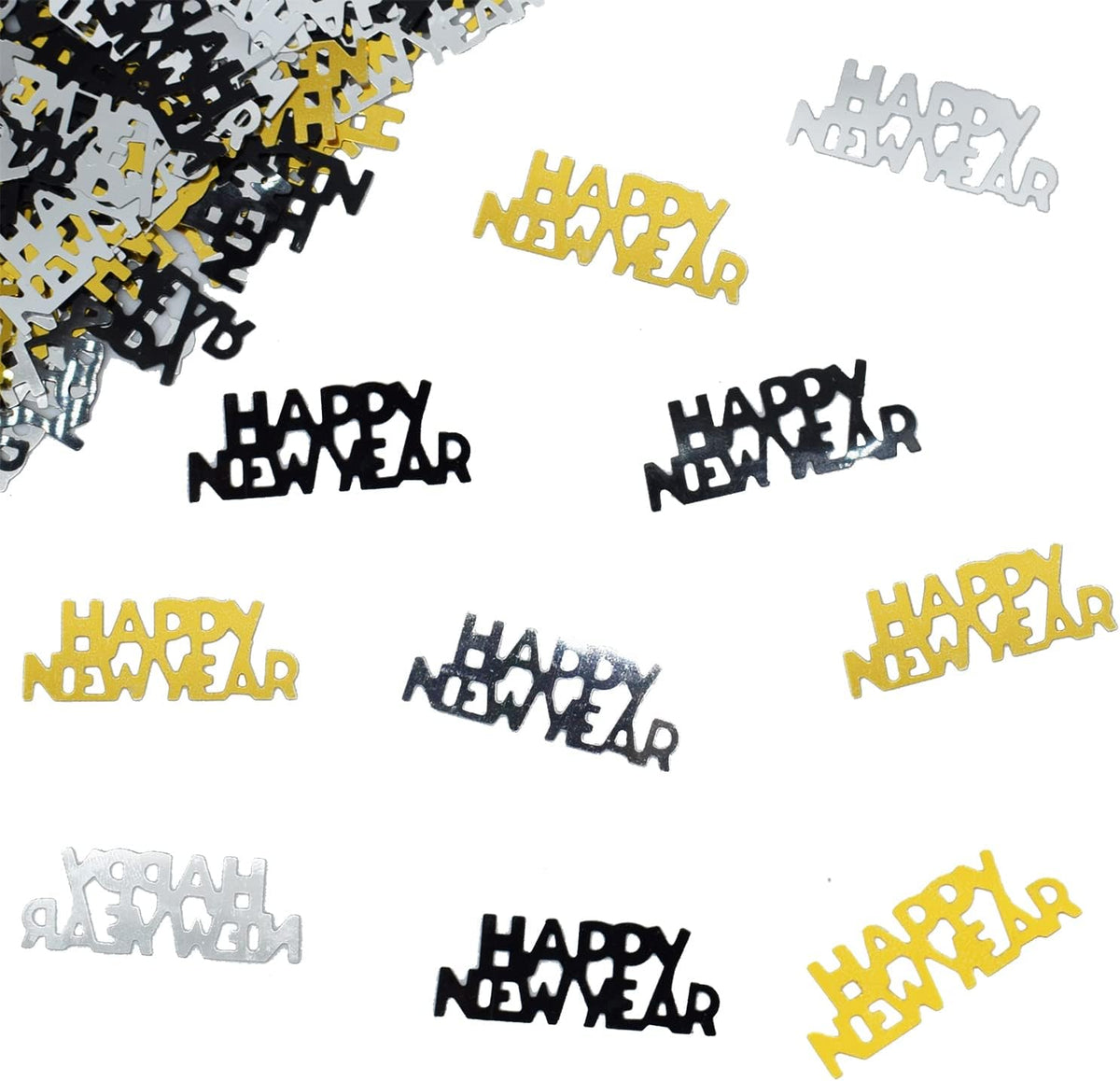 Happy New Year Table Confetti, Black, Gold & Silver
