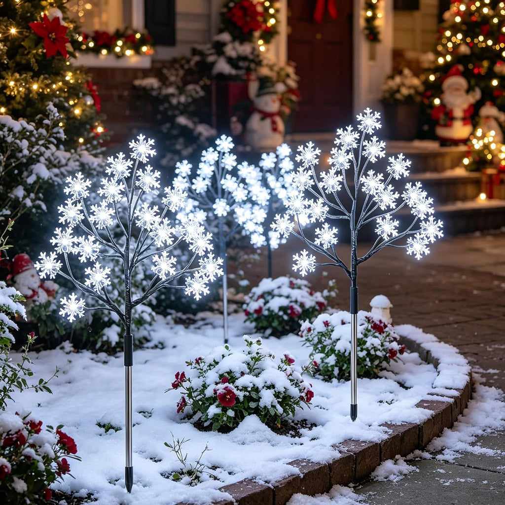 4-Pack 80Leds Solar Christmas Snowflake Stake Lights, 8 Modes Solar Snowflake Christmas Decorations Outdoor Lights, Waterproof Outdoor Xmas Decorations for Garden Yard Pathway Walkway
