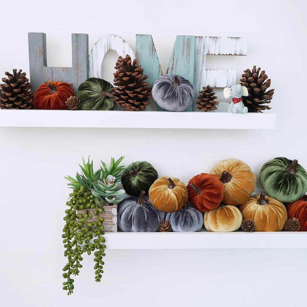 16 Pcs Assorted Small Faux Rustic Harvest Velvet Pumpkins Decorative Rust Orange Gold Olive Gray Fabric Pumpkins Foam Pumpkins Farmhouse Fall Thanksgiving Halloween Table Centerpiece Decor