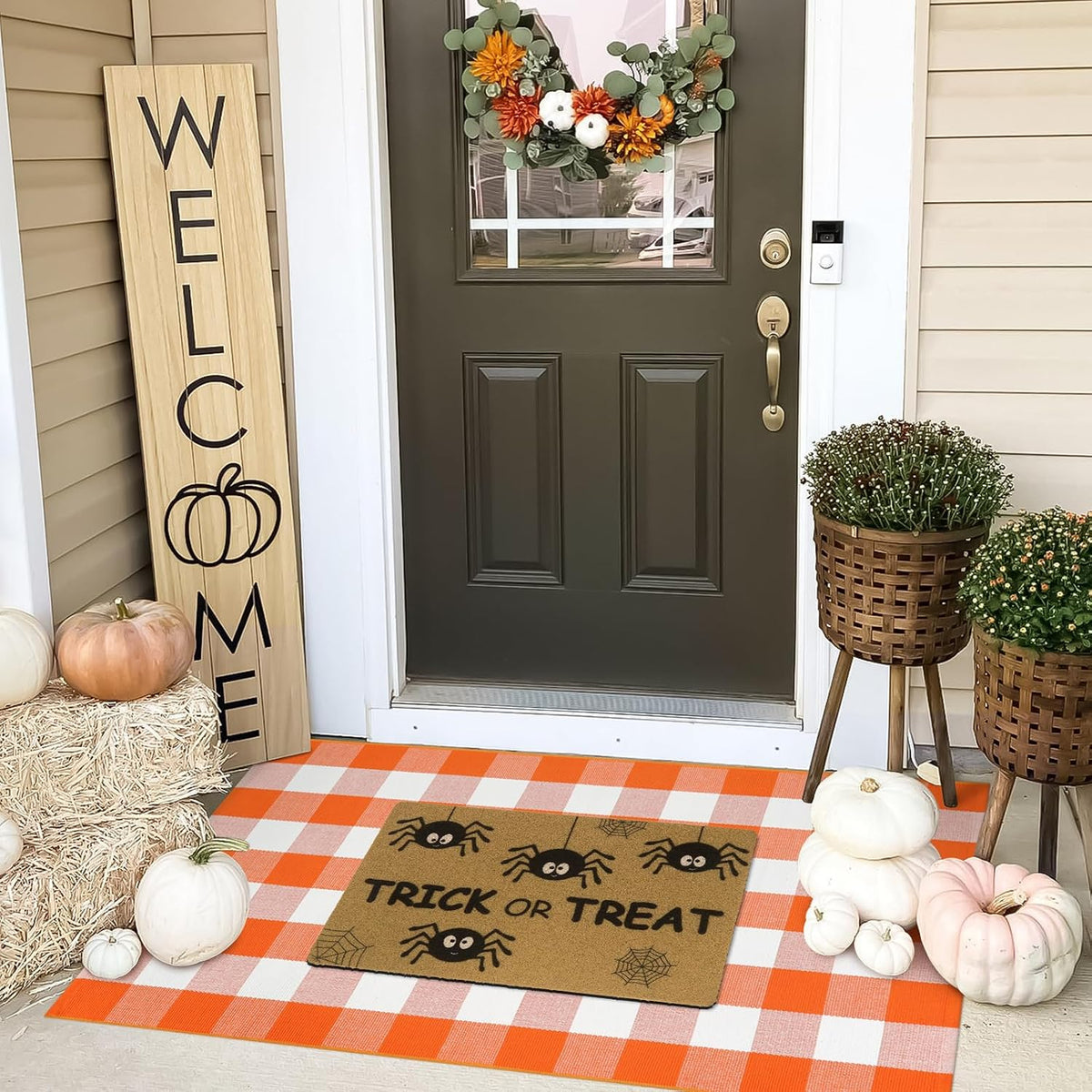 Fall Decor Front Door Mat Buffalo Plaid Outdoor Front Porch Rug