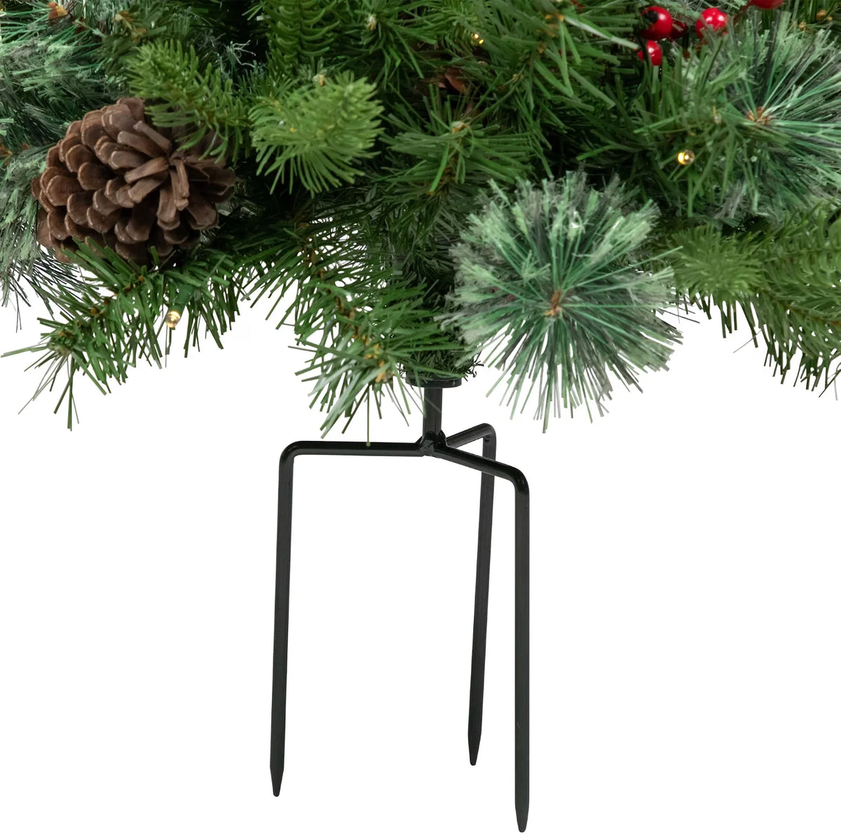 Pre-Lit LED Frosted Pinecones and Berries Christmas Urn Filler Garden Stake - 20"