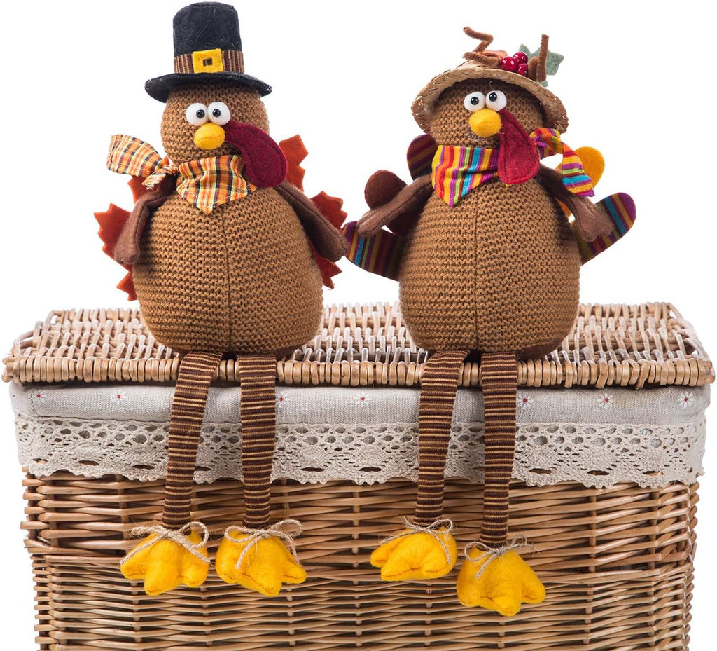 Stuffed Turkey Couple Thanksgiving Table Decoration (2-Pack)