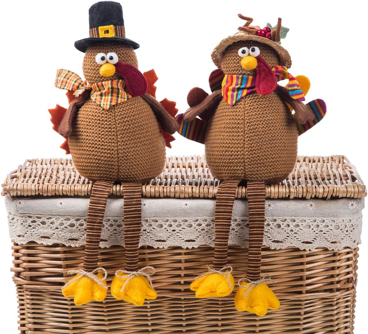 Stuffed Turkey Couple Thanksgiving Table Decoration (2-Pack)