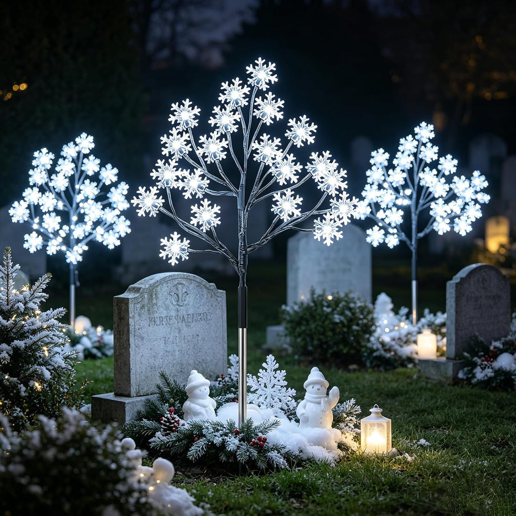 4-Pack 80Leds Solar Christmas Snowflake Stake Lights, 8 Modes Solar Snowflake Christmas Decorations Outdoor Lights, Waterproof Outdoor Xmas Decorations for Garden Yard Pathway Walkway