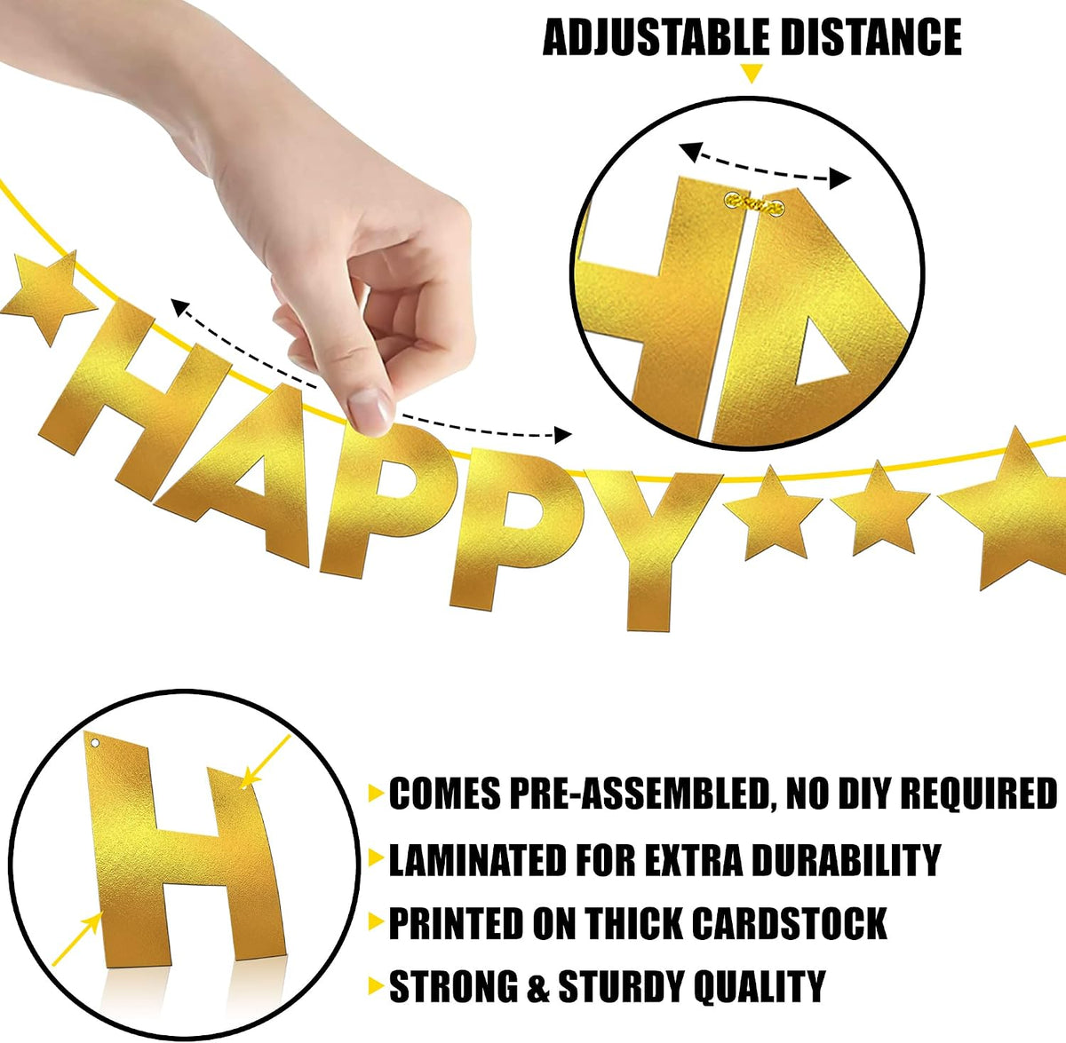 , Gold Happy New Year Banner - 10 Feet, Pre-Strung | Happy New Year Backdrop 2027 with Star for New Years Eve Party Supplies 2027 | New Years Decorations 2027 | NYE Decorations 2027