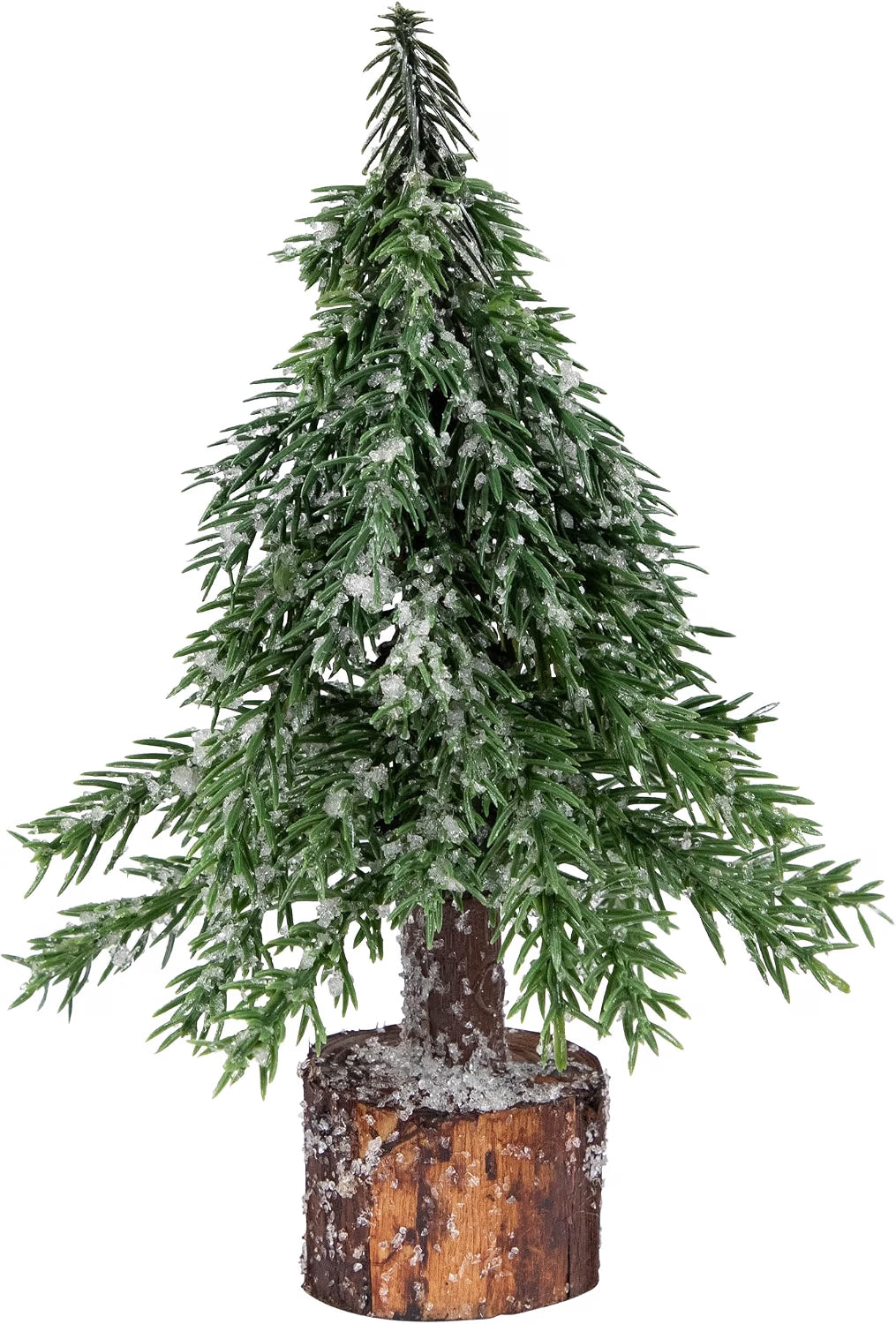 Frosted Mini Pine Tree on Log Base, 7.5 Inch