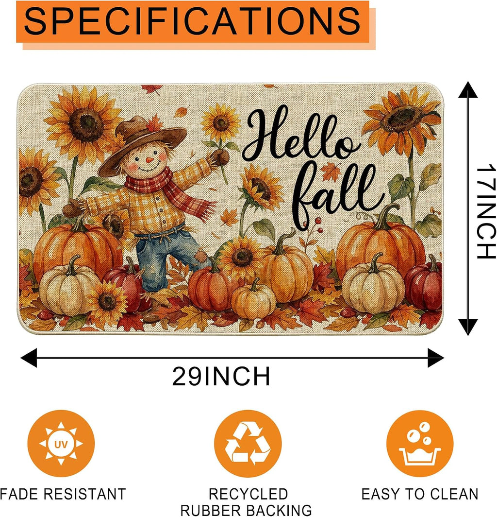 Hello Pumpkin Fall Door Mat, Fall Doormat 17X29 Inch