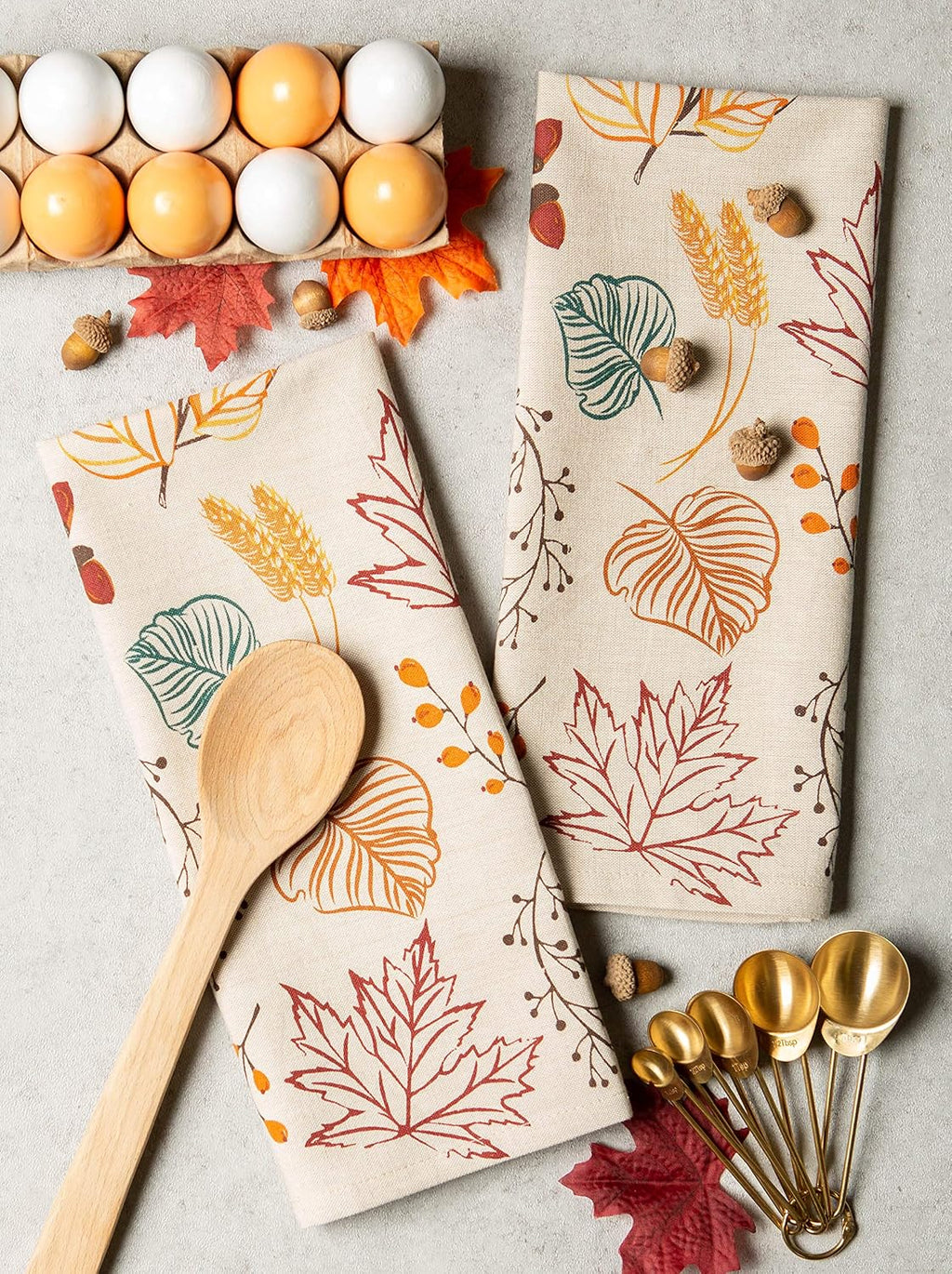 Fall Kitchen Towels for Kitchen Decorative Cotton Dish Towel Set, 18X28, Autumn Leaves, 2 Count