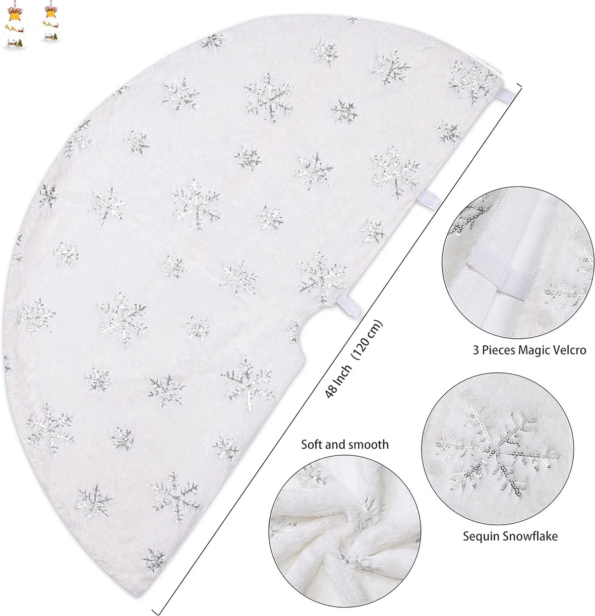 Christmas Tree Skirt, 48 Inches Faux Fur White Christmas Tree Skirt for Christmas Tree Decorations Xmas Tree Skirt (Snowflake)