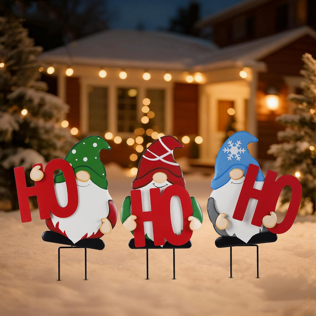 Outdoor Christmas Decorations Gnomes Yard Stakes, Set of 3