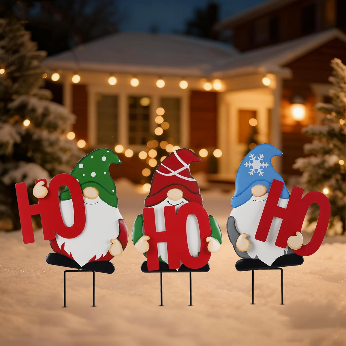 Outdoor Christmas Decorations Gnomes Yard Stakes, Set of 3