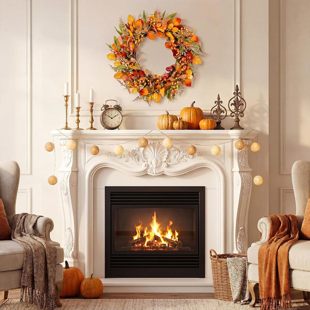 22" Fall Wreath for Front Door Pumpkin Artificial Wall Decor Autumn