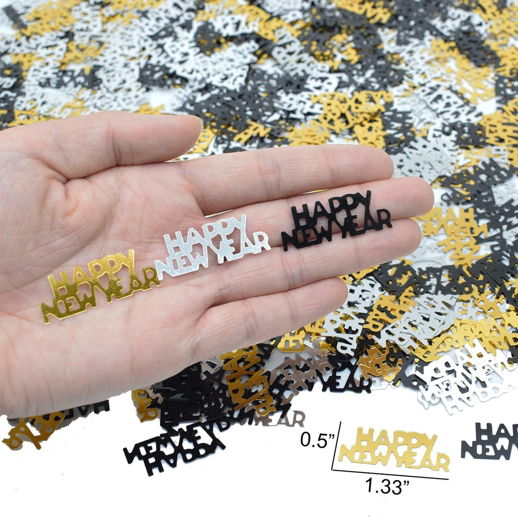 Happy New Year Confetti Black Gold Silver 2027 NYE Table Confetti, 1.8Oz