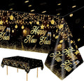 Black & Gold Happy New Year Tablecloths, 54 x 108 Inch, Set of 3