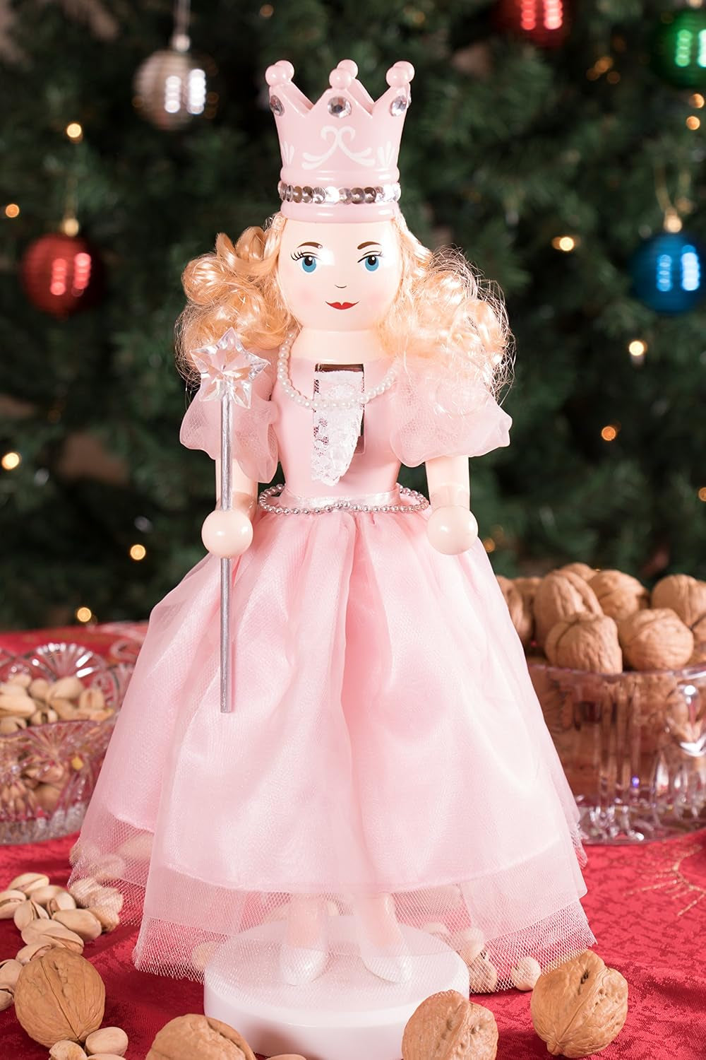Sugar Plum Fairy 14 Inch Traditional Wooden Nutcracker, Festive Christmas Décor for Shelves and Tables