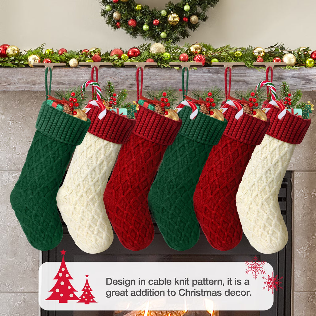 6Pcs Christmas Stockings, Large Xmas Stockings Double-Sided 18 Inches Fireplace Stockings for Family Christmas Decorations (Red,White,Green)