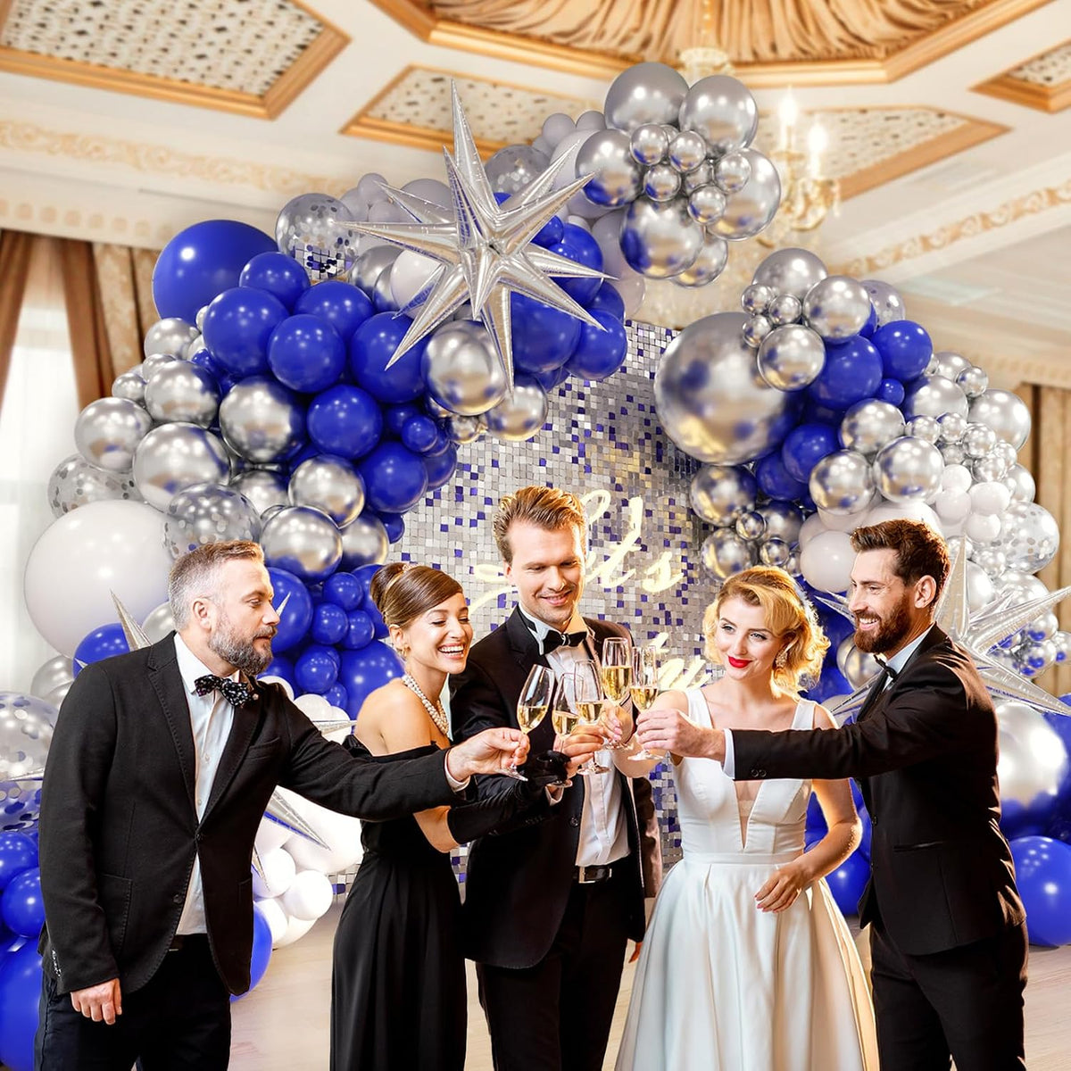 131Pcs Royal Blue and Silver Balloon Arch Garland Kit