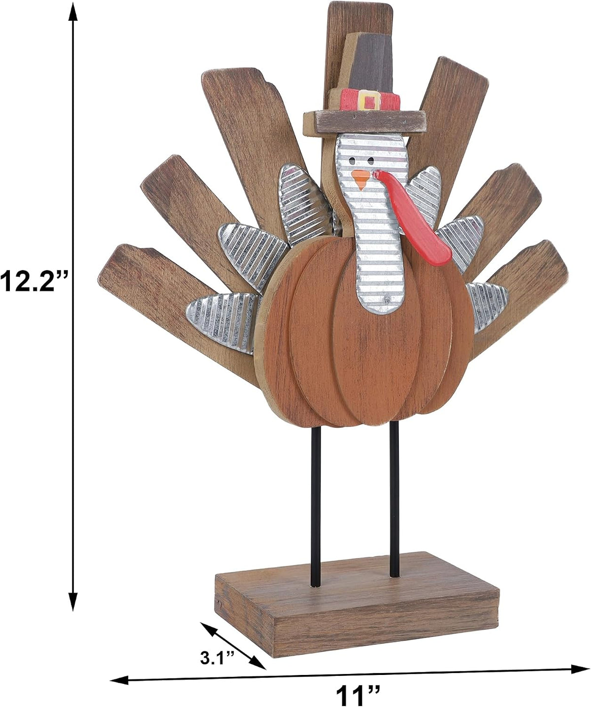 Thanksgiving Turkey Decoration, Wooden Indoor Standing Tabletop Turkey Decor for Home Office Bedroom Kitchen Thanksgiving Harvest Day Decorations