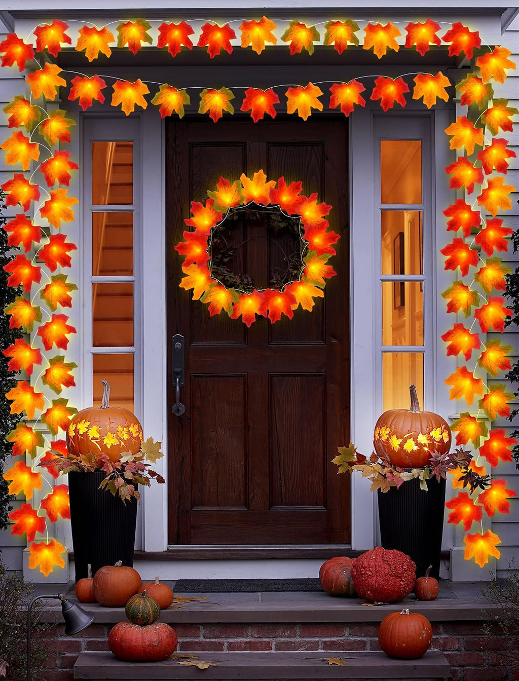 Fall Thanksgiving Decorations for Home 2Pack Total 20Ft 40LED Enlarged Maples Leaf String Lights Battery Operated Maple Leaves Garland with Lights for Indoor Outdoor Autumn Halloween Christmas Decor