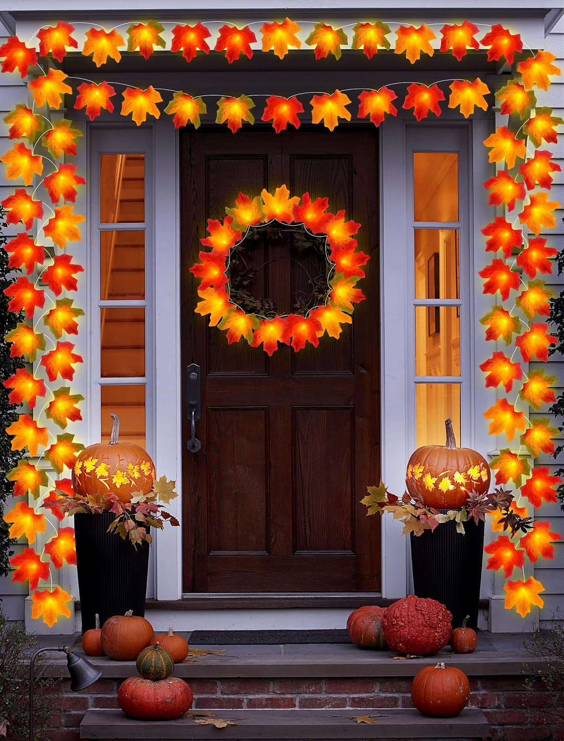 Fall Thanksgiving Decorations for Home 2Pack Total 20Ft 40LED Enlarged Maples Leaf String Lights Battery Operated Maple Leaves Garland with Lights for Indoor Outdoor Autumn Halloween Christmas Decor