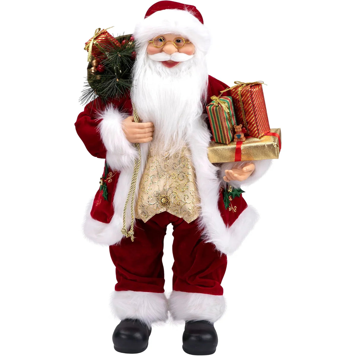 Standing Santa Claus Figurine with Presents & Gift Bag, 24 Inch