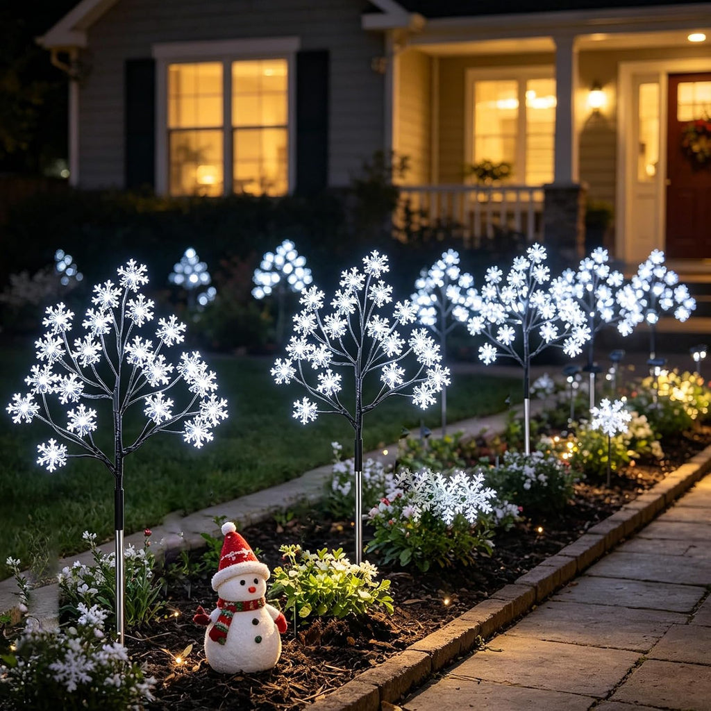 4-Pack 80Leds Solar Christmas Snowflake Stake Lights, 8 Modes Solar Snowflake Christmas Decorations Outdoor Lights, Waterproof Outdoor Xmas Decorations for Garden Yard Pathway Walkway