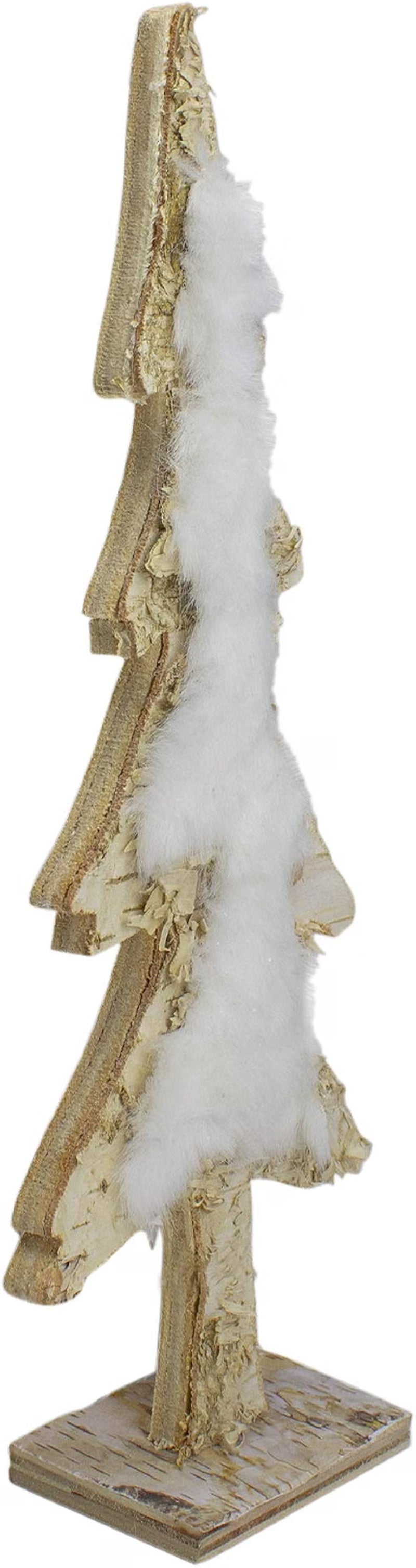 13.5" Brown and White Wooden Tree with Faux Fur Christmas Decoration