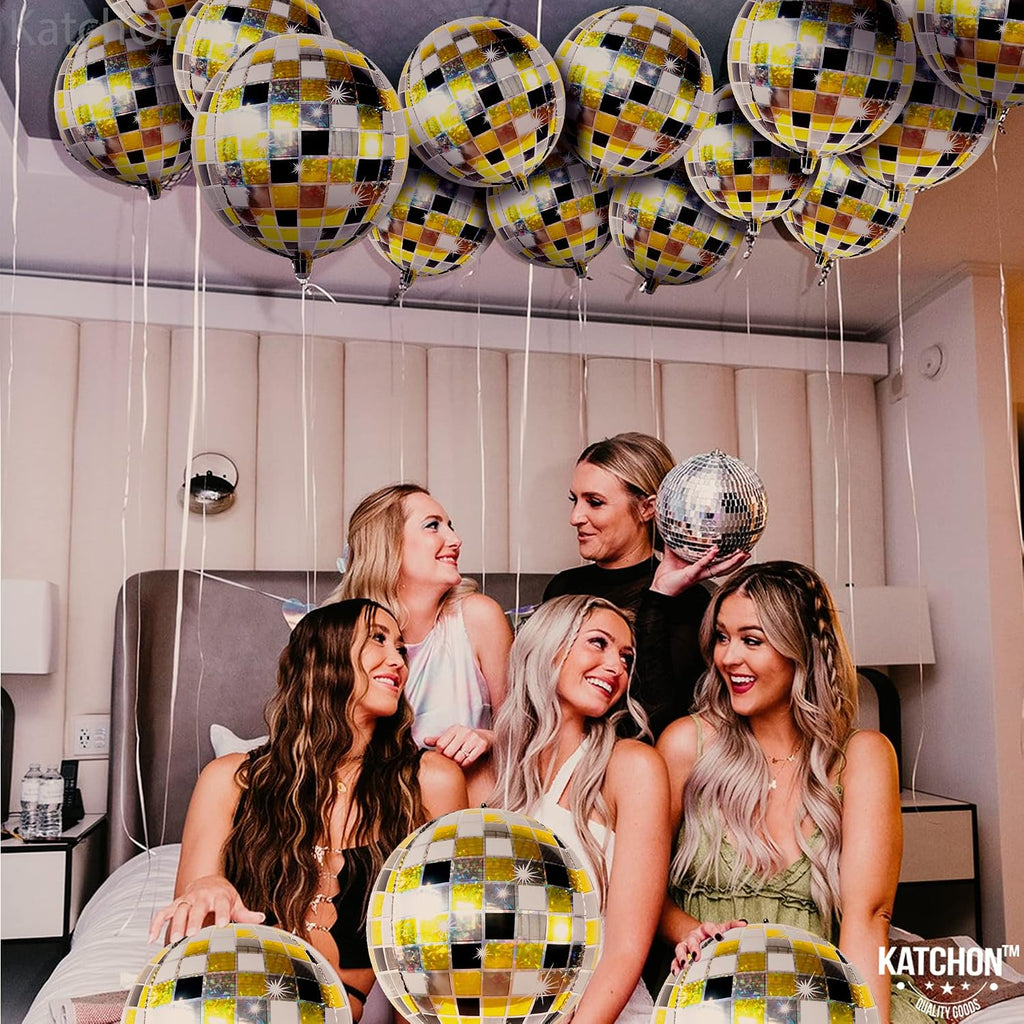 , Shiny Disco Ball Foil Balloons - Big 22 Inch, Pack of 12