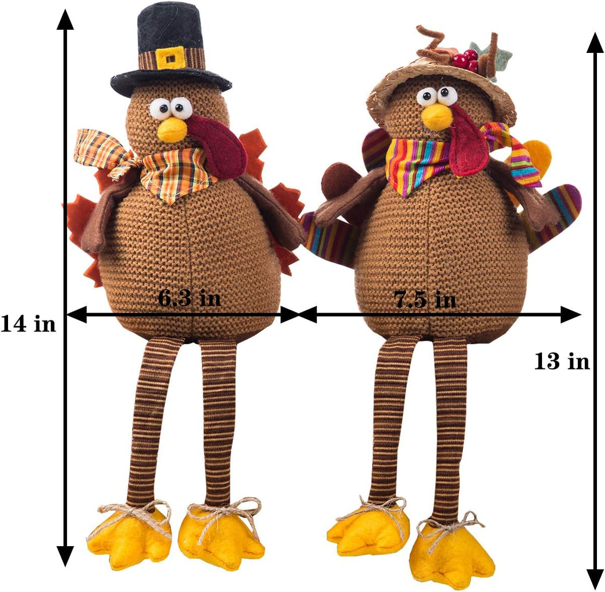2 Pack Stuffed Turkey Couple Doll Thanksgiving Table Decoration