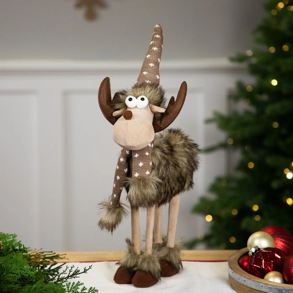 Standing Four Legged Moose Christmas Figure - 19" - Brown and White
