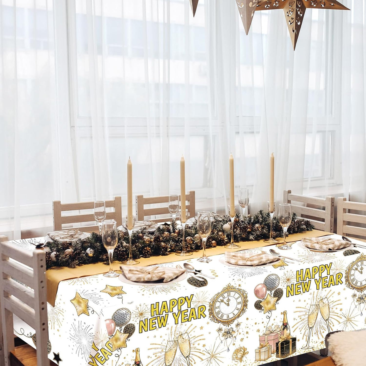 Happy New Year Tablecloths 3 Pack New Years Eve Party Supplies 2027 Gold & White Tablecloths for Rectangle Tables Happy New Year Decorations