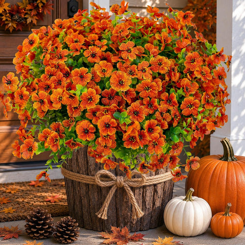 Artificial Outdoor Fall Mums, Red Orange (16-Pack)