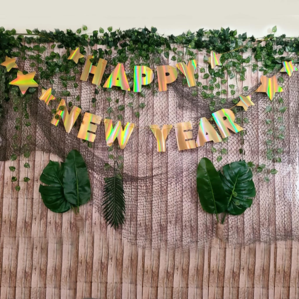 , Gold Happy New Year Banner - 10 Feet, Pre-Strung | Happy New Year Backdrop 2027 with Star for New Years Eve Party Supplies 2027 | New Years Decorations 2027 | NYE Decorations 2027