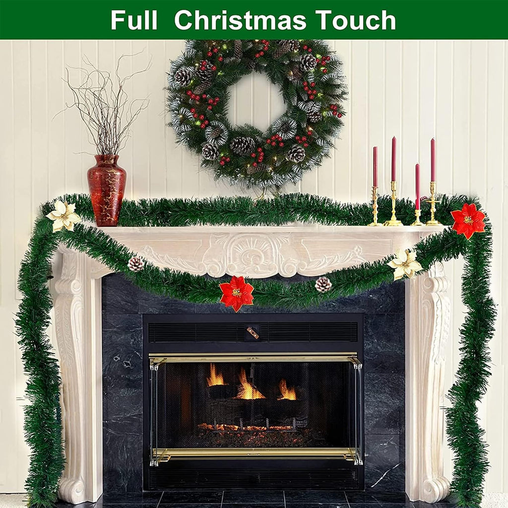 100FT Christmas Garland Decorations, 2 Pack Each 50FT Thick & Soft Artificial Green Garlands Pine Greenery Garland for Stairs Mantle Fireplace Christmas Decoration Outdoor Indoor Home Holiday
