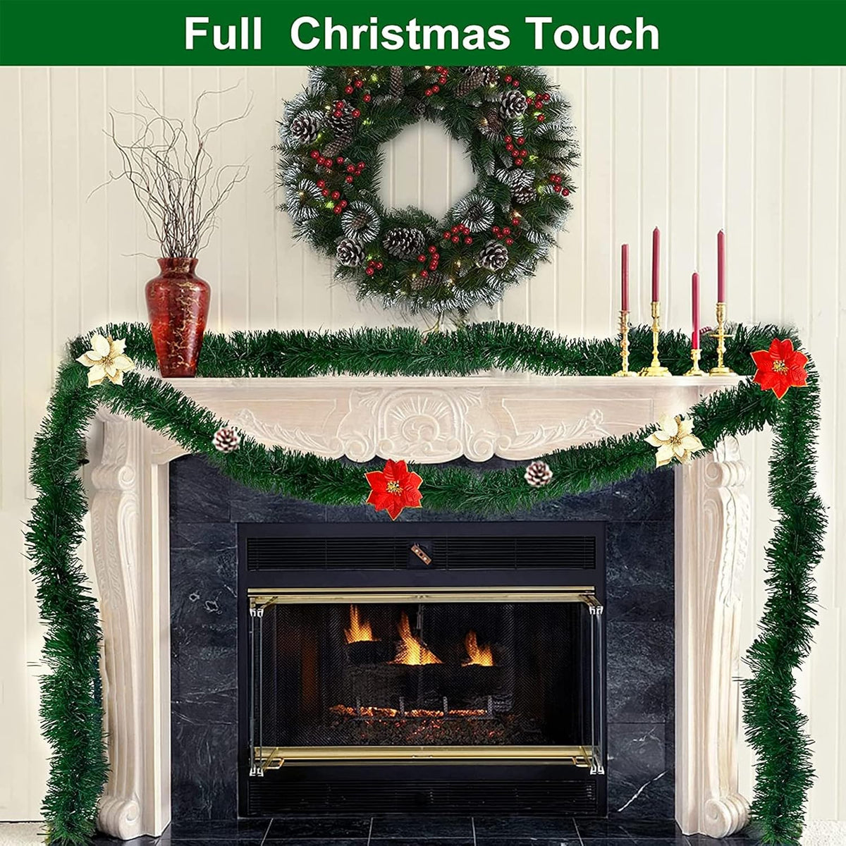 100FT Christmas Garland Decorations, 2 Pack Each 50FT Thick & Soft Artificial Green Garlands Pine Greenery Garland for Stairs Mantle Fireplace Christmas Decoration Outdoor Indoor Home Holiday